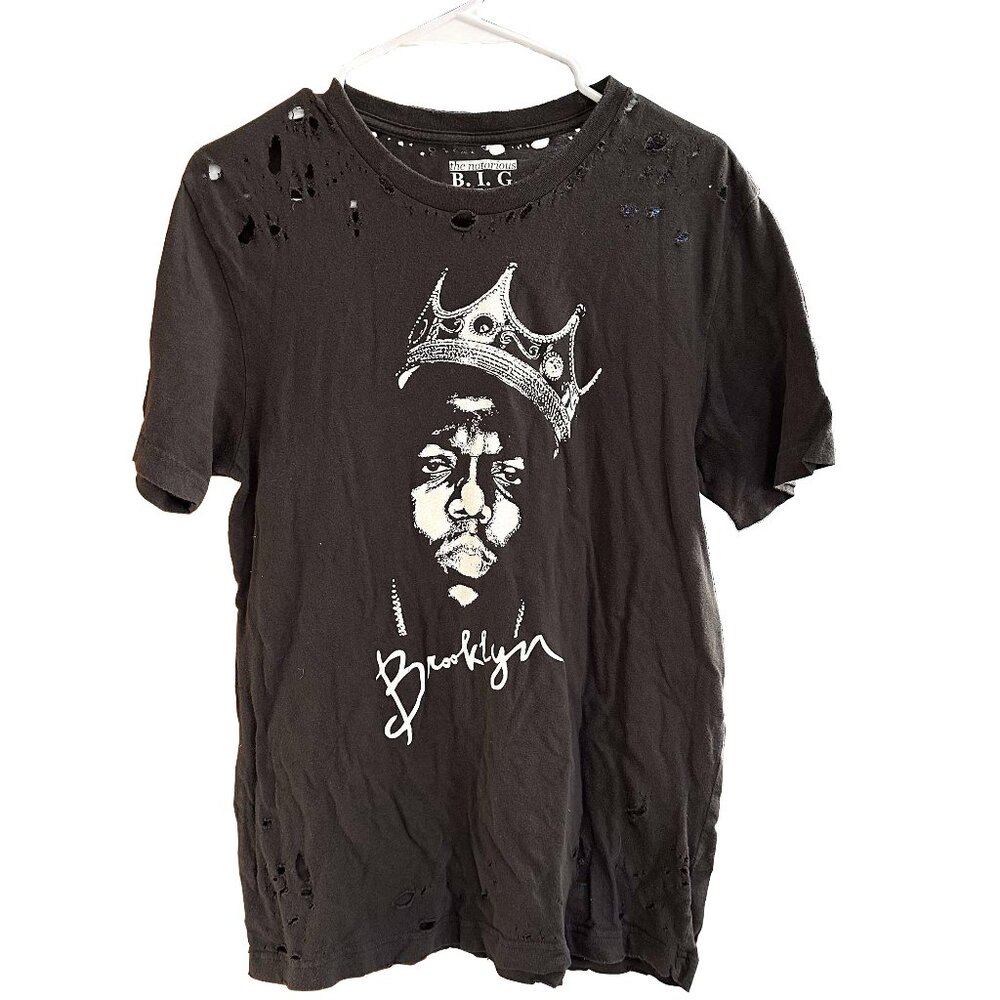 Notorious BIG Dark Gray Distressed Short Sleeve Concert Tee Size M